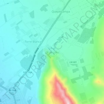 Topografische Karte 28 de Julio, Höhe, Relief