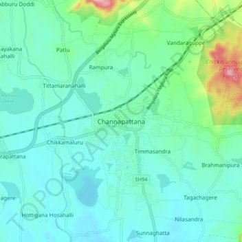 Topografische Karte Channapattana, Höhe, Relief