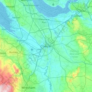 Topografische Karte Chester, Höhe, Relief
