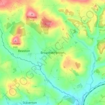 Topografische Karte Broadhempston, Höhe, Relief