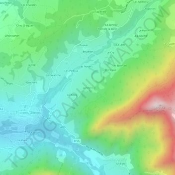 Topografische Karte Le Mont, Höhe, Relief
