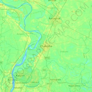 Topografische Karte Chakdaha, Höhe, Relief