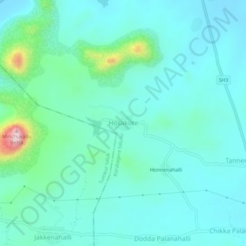 Topografische Karte Hosakote, Höhe, Relief