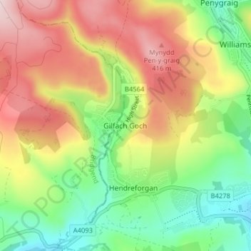 Topografische Karte Gilfach Goch, Höhe, Relief