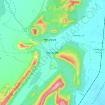 Topografische Karte Indragarh, Höhe, Relief