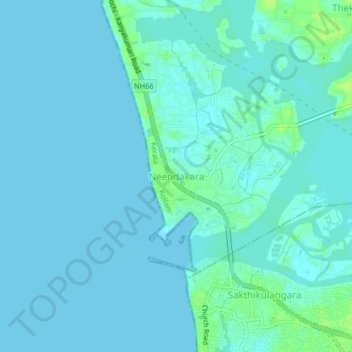 Topografische Karte Neendakara, Höhe, Relief