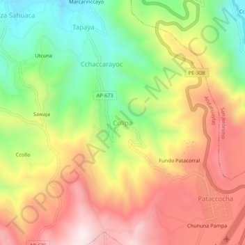 Topografische Karte Collpa, Höhe, Relief
