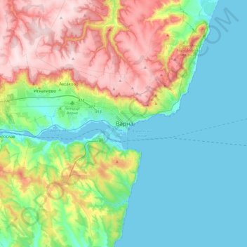 Topografische Karte Warna, Höhe, Relief
