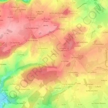 Topografische Karte Valette, Höhe, Relief
