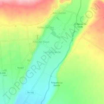 Topografische Karte Sama Grande, Höhe, Relief