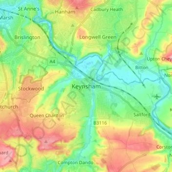 Topografische Karte Keynsham, Höhe, Relief