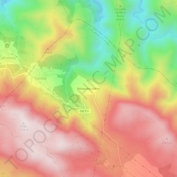 Topografische Karte Póvoa das Leiras, Höhe, Relief
