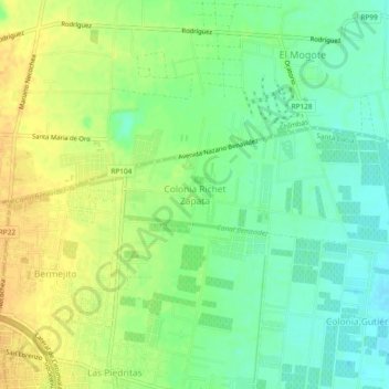 Topografische Karte Colonia Richet Zapata, Höhe, Relief