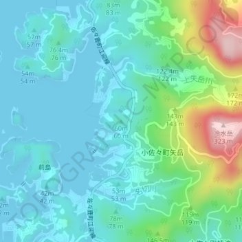 Topografische Karte 60m, Höhe, Relief