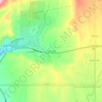 Topografische Karte Piñon Acres, Höhe, Relief