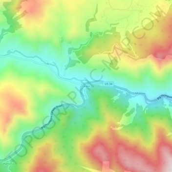 Topografische Karte Drake, Höhe, Relief