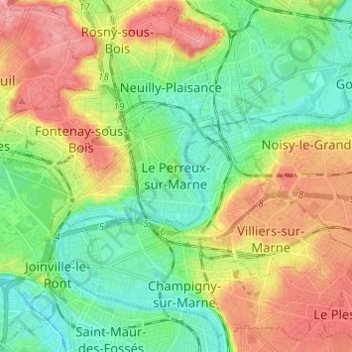 Topografische Karte Le Perreux-sur-Marne, Höhe, Relief