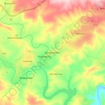 Topografische Karte Ekuphumleni, Höhe, Relief