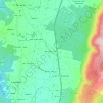Topografische Karte Moita do Gavião, Höhe, Relief