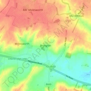 Topografische Karte Brington, Höhe, Relief