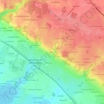 Topografische Karte Le Tertre Blanc, Höhe, Relief