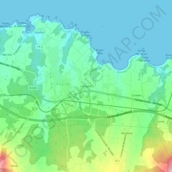 Topografische Karte Llóngara, Höhe, Relief