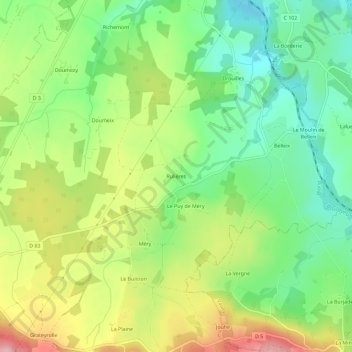 Topografische Karte Rulières, Höhe, Relief