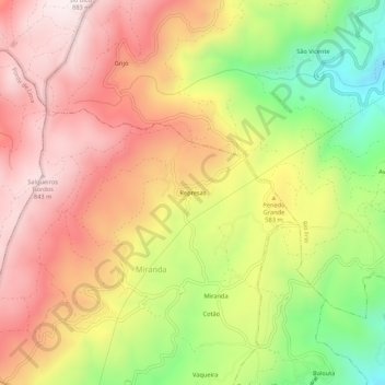 Topografische Karte Represas, Höhe, Relief