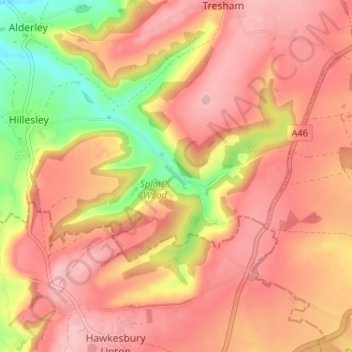 Topografische Karte Lower Kilcott, Höhe, Relief