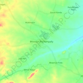 Topografische Karte Bhoodan Pochampally, Höhe, Relief