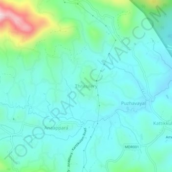 Topografische Karte Thrissilery, Höhe, Relief