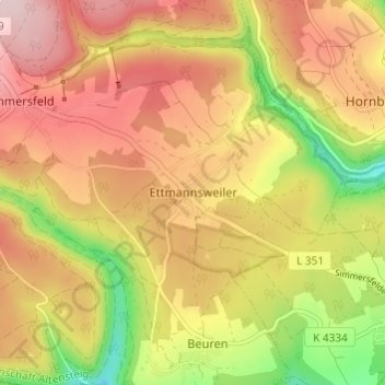 Topografische Karte Ettmannsweiler, Höhe, Relief