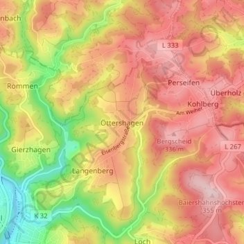 Topografische Karte Öttershagen, Höhe, Relief