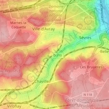 Topografische Karte Cité des Châtres Sacs, Höhe, Relief