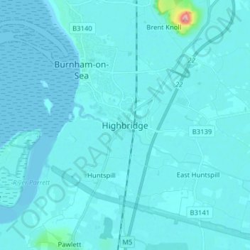 Topografische Karte Highbridge, Höhe, Relief