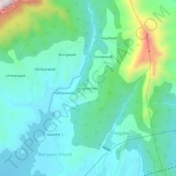 Topografische Karte Wagheshwar, Höhe, Relief