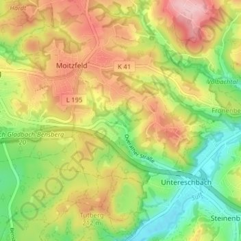 Topografische Karte Obereschbach, Höhe, Relief
