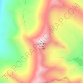 Topografische Karte Cathedral Peak, Höhe, Relief