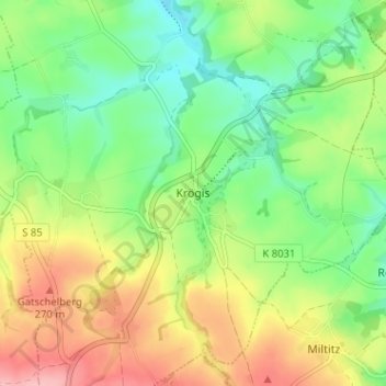 Topografische Karte Krögis, Höhe, Relief