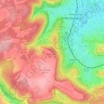 Topografische Karte Köppchen, Höhe, Relief