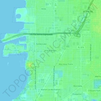 Topografische Karte Arlene Manor, Höhe, Relief