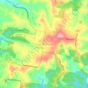 Topografische Karte Kangaroo Ground, Höhe, Relief