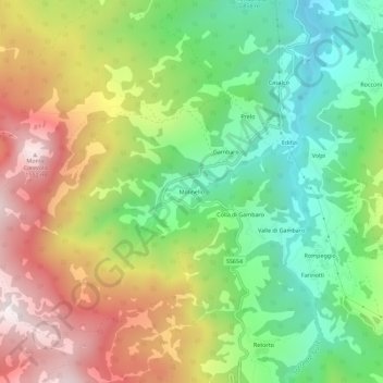 Topografische Karte Molinello, Höhe, Relief