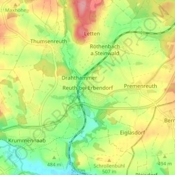 Topografische Karte Reuth bei Erbendorf, Höhe, Relief