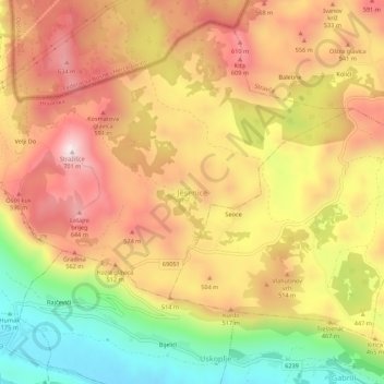 Topografische Karte Jesenice, Höhe, Relief