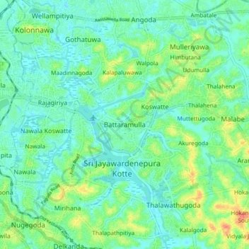 Topografische Karte Battaramulla, Höhe, Relief
