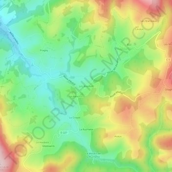 Topografische Karte Les Bourbas, Höhe, Relief