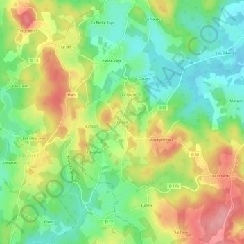 Topografische Karte Durazat, Höhe, Relief