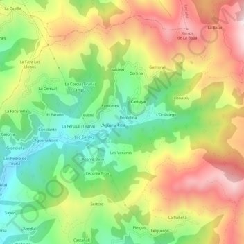 Topografische Karte Les Cabañes, Höhe, Relief
