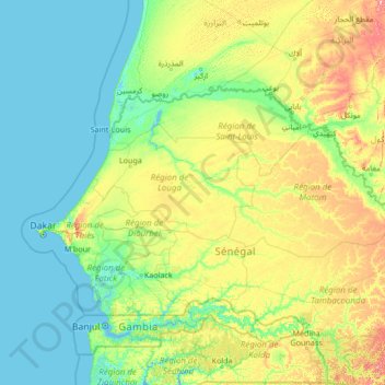 Topografische Karte Louga, Höhe, Relief